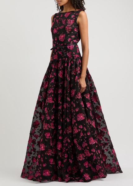 Floral-jacquard cloqué gown