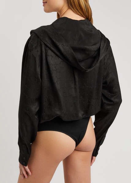 Hooded satin-jacquard bodysuit 