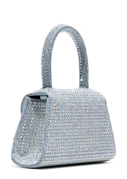 Micro crystal-embellished denim top handle bag