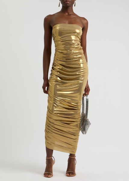 Diana ruched metallic stretch-jersey maxi dress