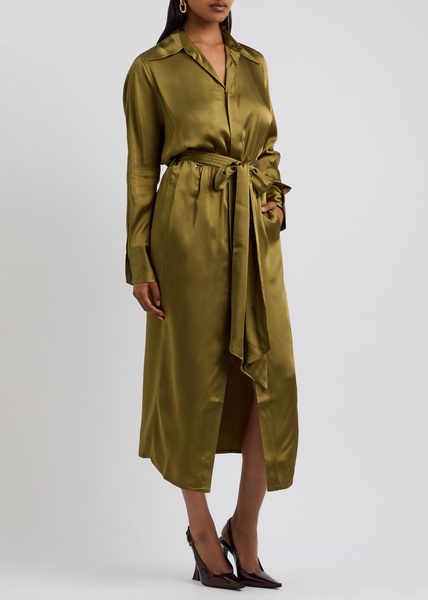 The Slippery belted satin midi shirt dress