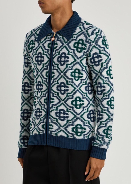 Logo-monogrammed intarsia wool-blend cardigan 