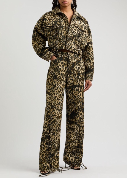 Leopard-print straight-leg jeans 