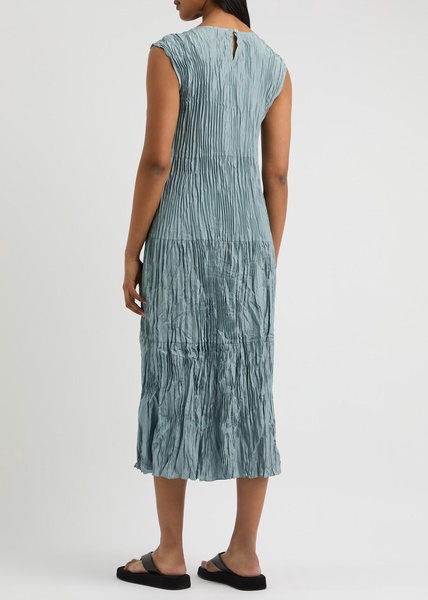 Jewel plissé silk midi dress