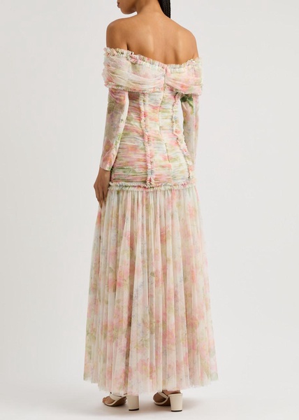 Immortal Rose printed off-the-shoulder chiffon gown