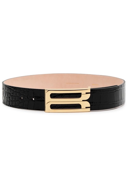 Jumbo Frame crocodile-effect leather belt 