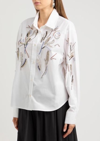 Crystal-embellished cotton-poplin shirt