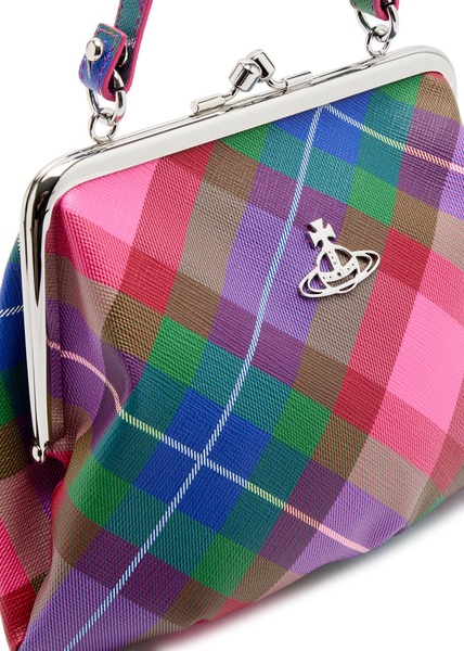 Granny Frame tartan leather top handle bag