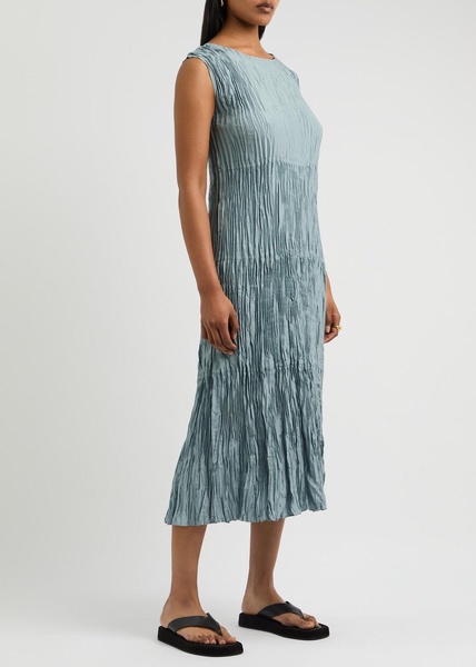 Jewel plissé silk midi dress