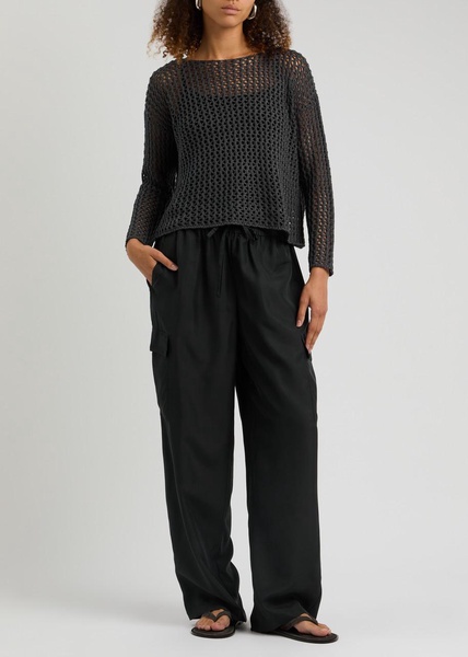 Washed silk cargo trousers