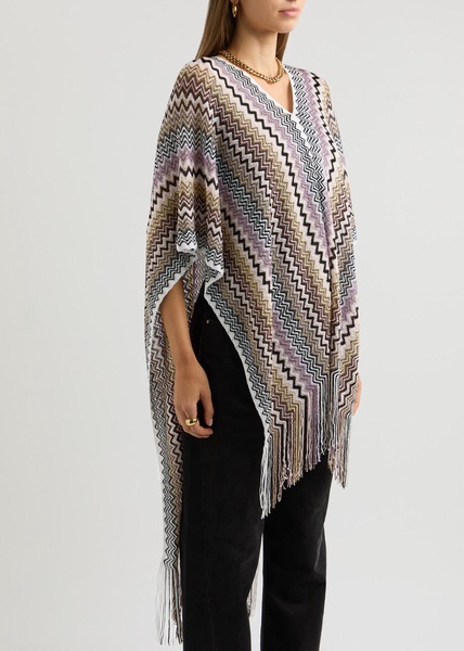 Zigzag-intarsia knitted poncho