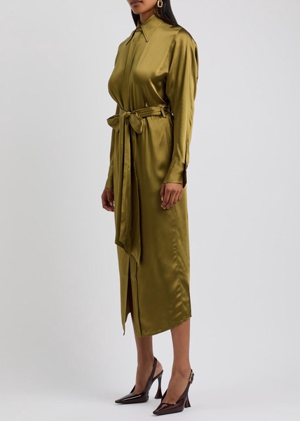 The Slippery belted satin midi shirt dress