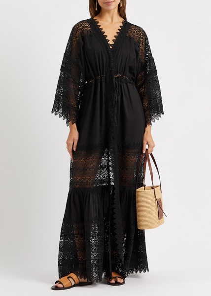 Margherita lace-trimmed cotton-blend maxi dress