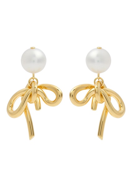 Pearl and bow 18kt gold-plated drop earrings