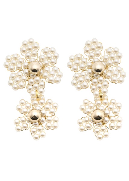 Gardenia faux-pearl beaded clip-on drop earrings