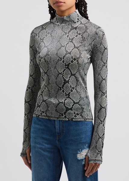 Python-print metallic-jersey top 