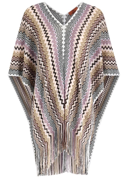 Zigzag-intarsia knitted poncho