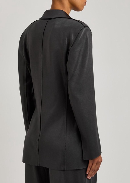 Double-breasted coated stretch-jersey blazer