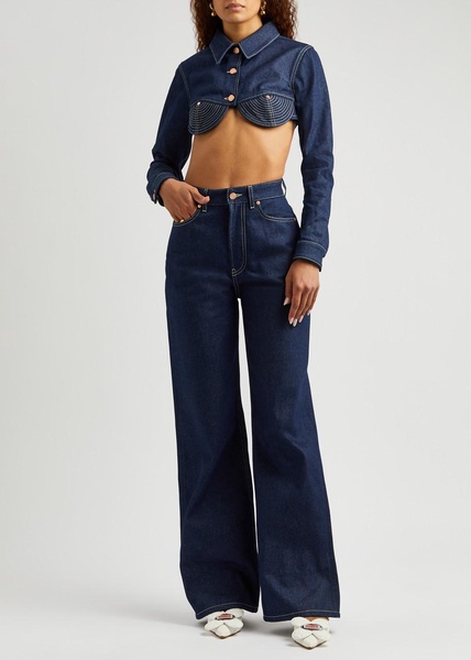 Topstitched wide-leg jeans 