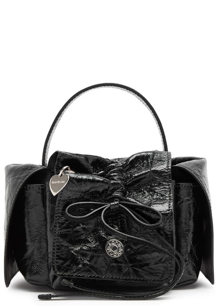 Mini crinkled patent leather top handle bag