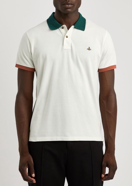 Orb-embroidered piqué cotton polo shirt