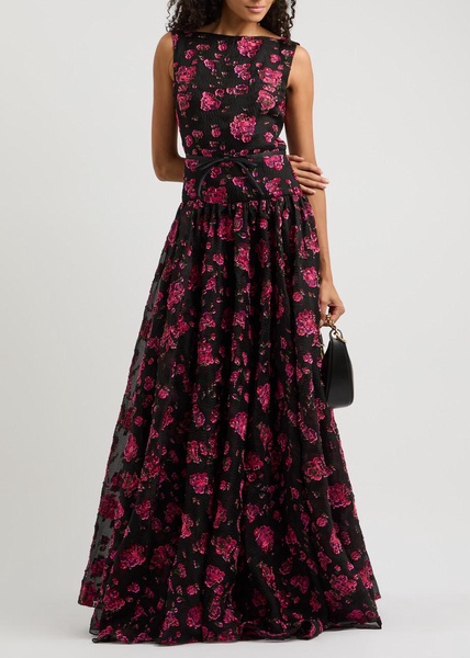 Floral-jacquard cloqué gown