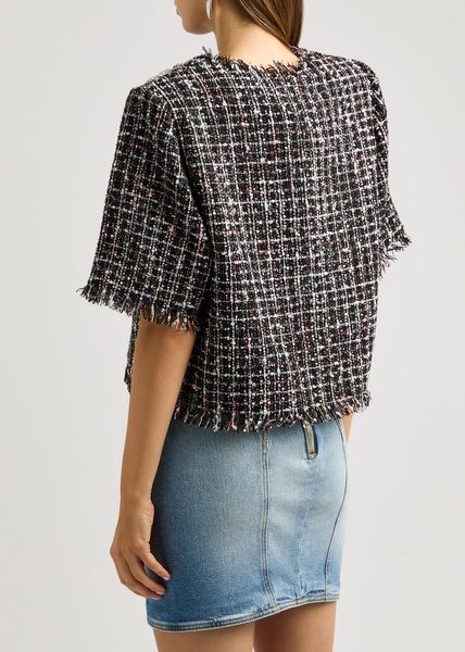 Crystal-embellished tweed T-shirt 