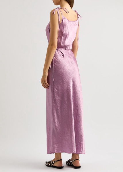 Crinkled satin maxi wrap dress 