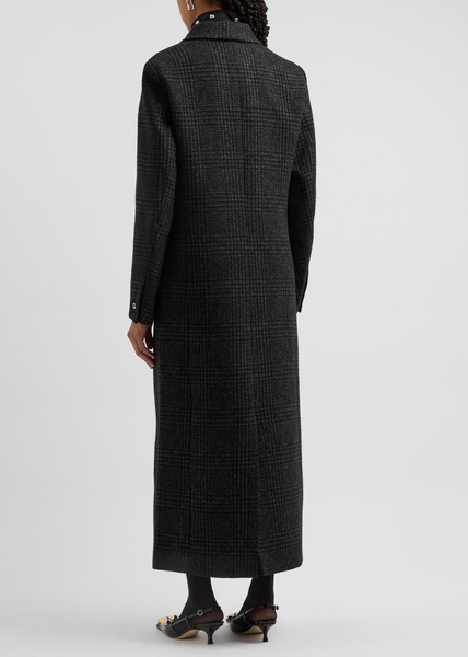 Checked double-breasted wool-blend coat 