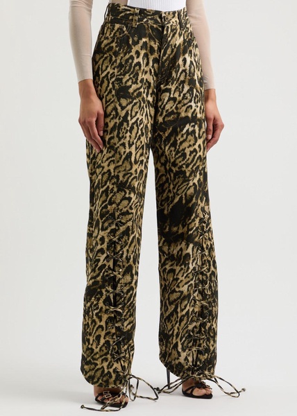 Leopard-print straight-leg jeans 