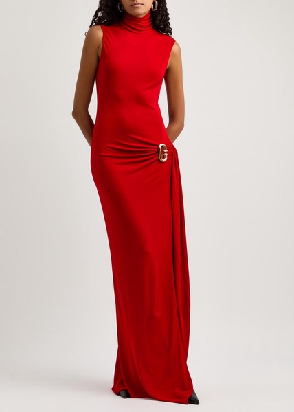 Draped cut-out stretch-jersey gown