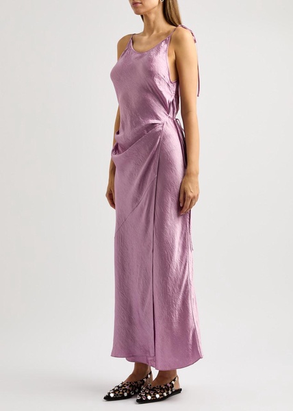 Crinkled satin maxi wrap dress 