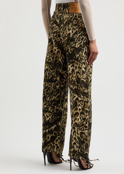 Leopard-print straight-leg jeans 