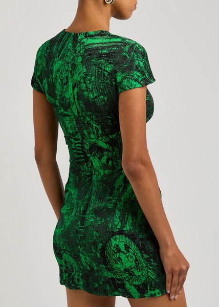 Printed seersucker mini dress