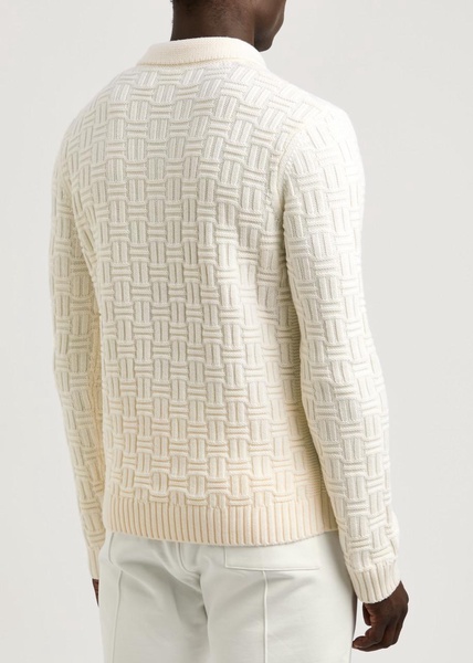 Textured wool-blend polo jumper 