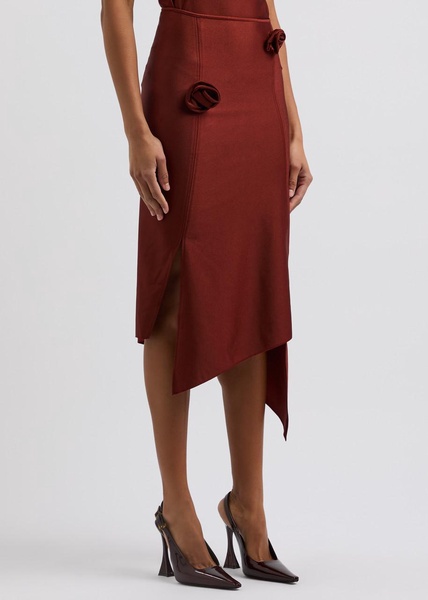 Floral-appliqué satin-jersey midi skirt