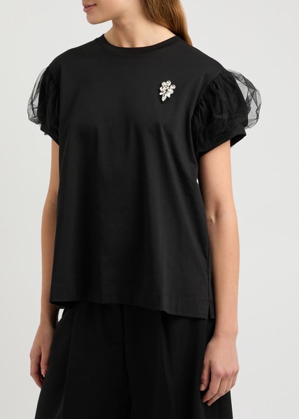 Tulle-trimmed cotton jersey top