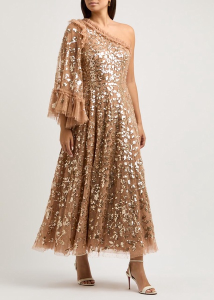 Falling Leaves one-shoulder sequin gown