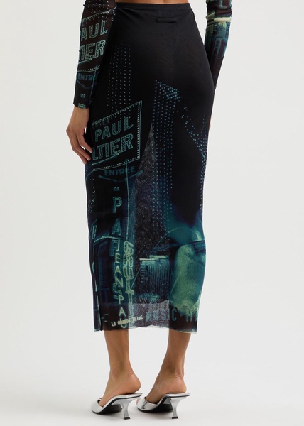 Printed tulle midi skirt 