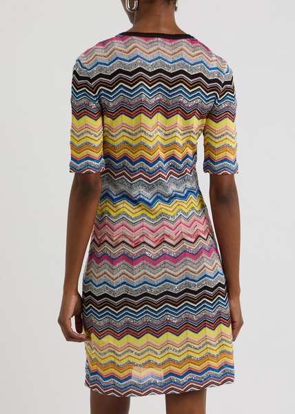 Zigzag embellished knitted mini dress 