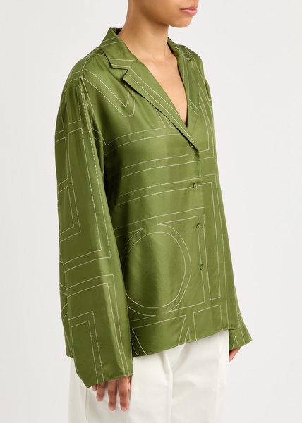 Monogram silk twill pajama shirt