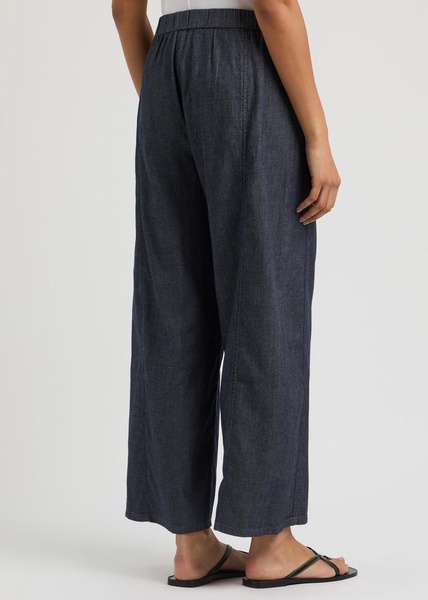 Wide-leg chambray trousers