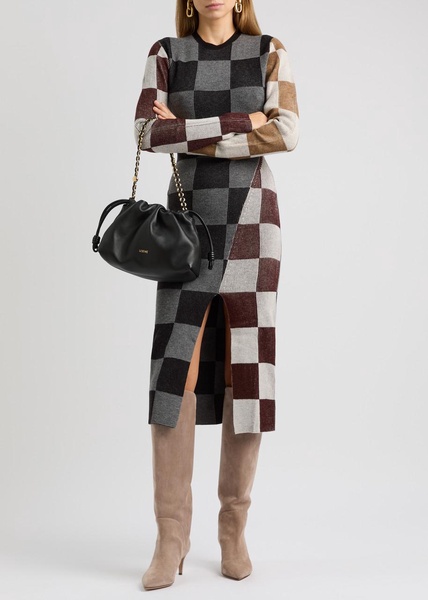 Checked-intarsia ribbed-knit midi dress 