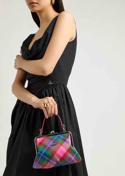 Granny Frame tartan leather top handle bag