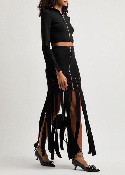 Triana fringed knitted midi skirt