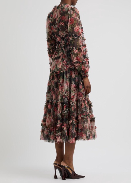 Midnight Dance floral-print tulle midi dress