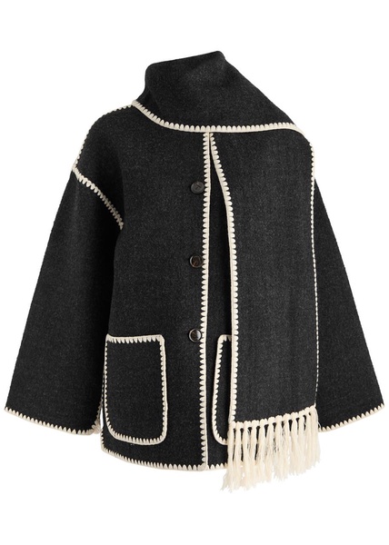 Wool jacket with embroidered scarf