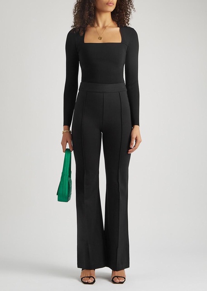 Black stretch-jersey flared-leg trousers