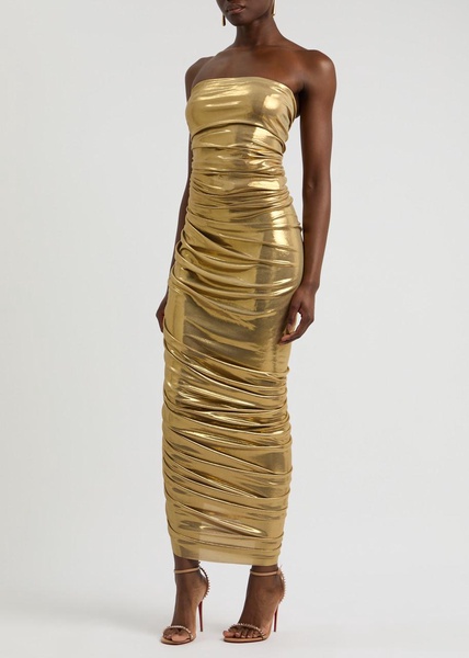 Diana ruched metallic stretch-jersey maxi dress