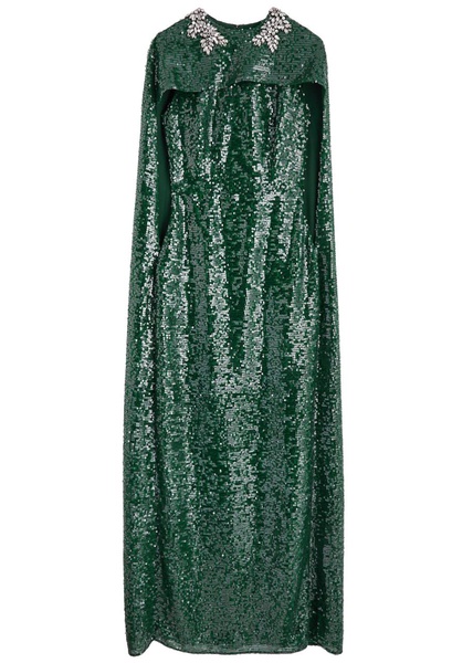 Sequin-embellished cape-effect chiffon gown